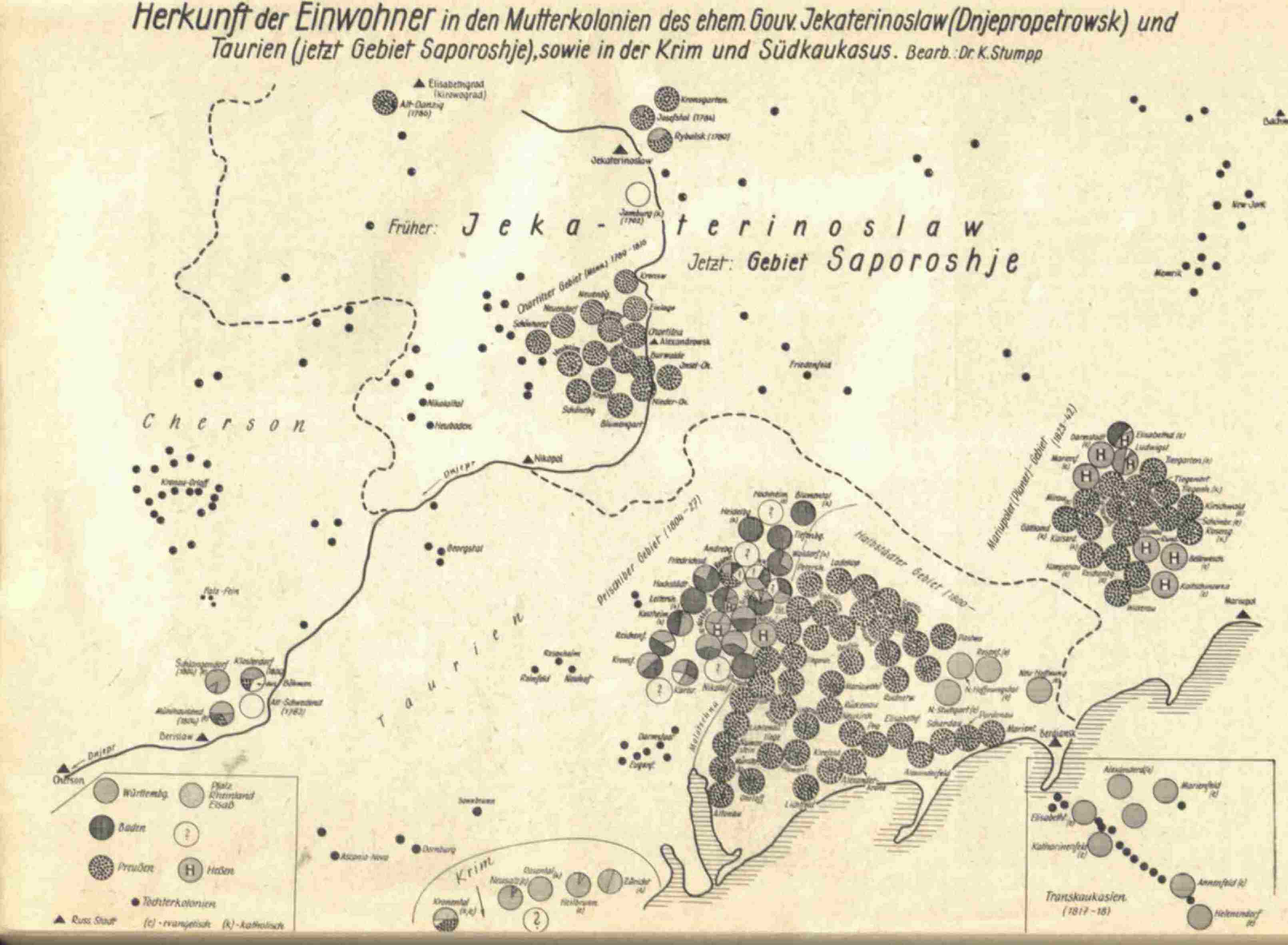 Herkunftskarte der deutschen Kolonisten in Südrussland
